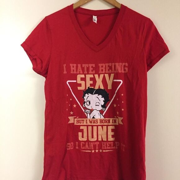 Betty Boop born in June Women's V-neck T-shirt size 2XL - Picture 1 of 1